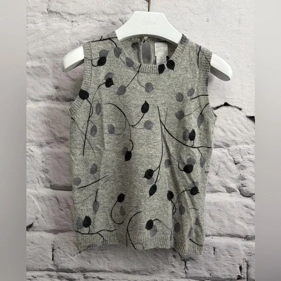 Mary Jane By Marcasiano Sleeveless Sweater Leaf Floral Design Lambs Wool Angora - Picture 5 of 7